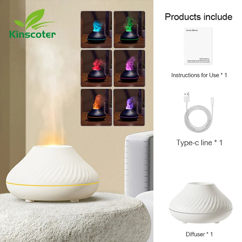 Volcanic Flame Aroma Diffuser – 130ml Ultrasonic Humidifier with LED Night Light