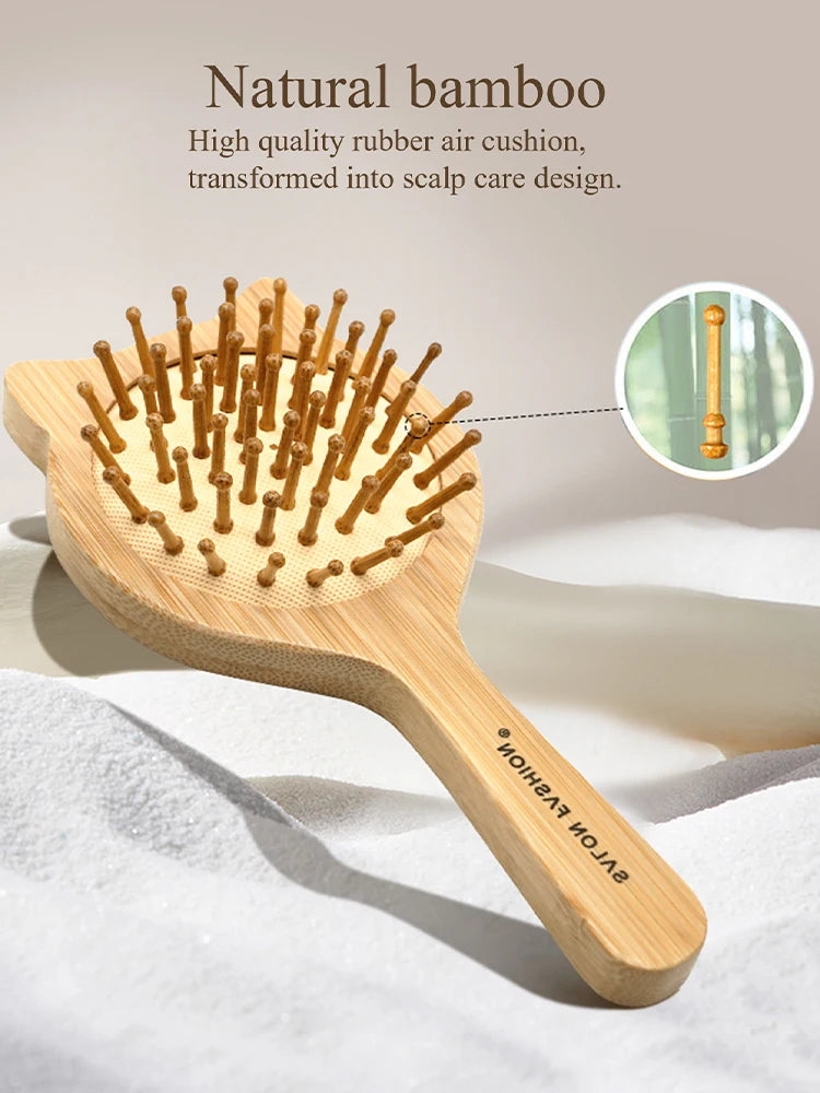 Bamboo Hair Brush – Natural Wooden Anti-Static Comb & Scalp Massager | Air Cushion Design for Women & Men