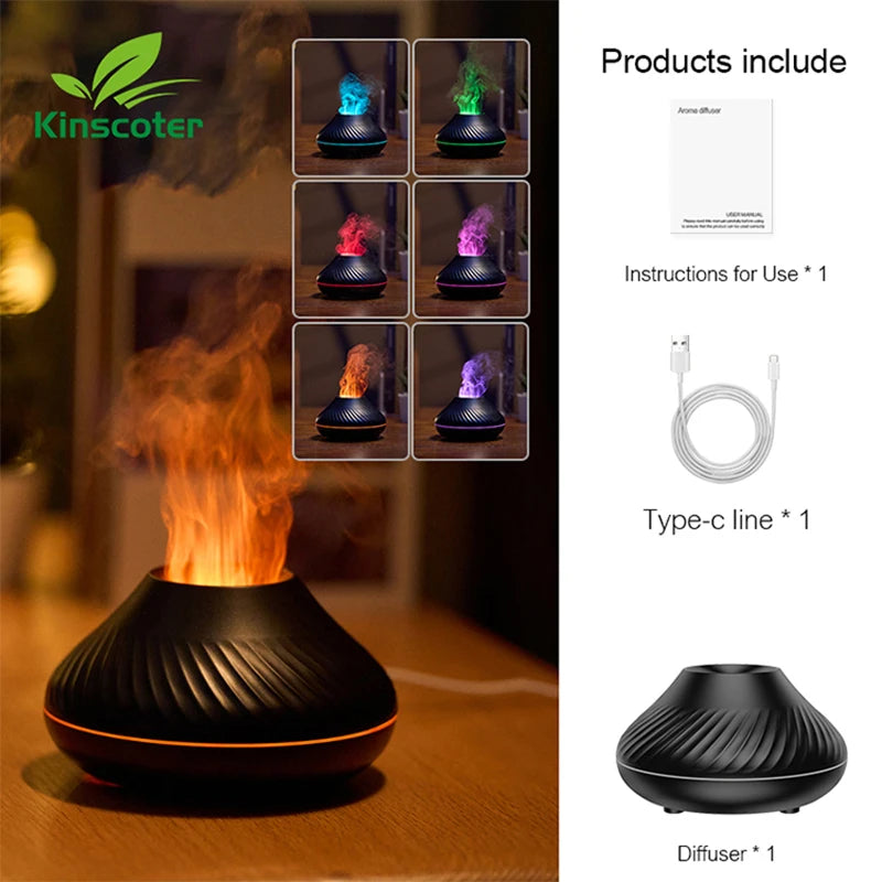 Volcanic Flame Aroma Diffuser – 130ml Ultrasonic Humidifier with LED Night Light