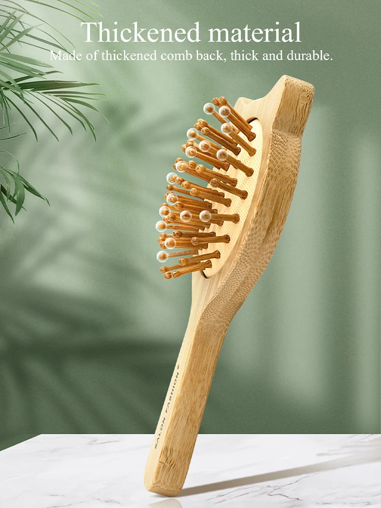 Bamboo Hair Brush – Natural Wooden Anti-Static Comb & Scalp Massager | Air Cushion Design for Women & Men