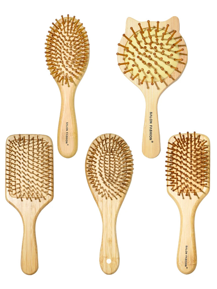 Bamboo Hair Brush – Natural Wooden Anti-Static Comb & Scalp Massager | Air Cushion Design for Women & Men