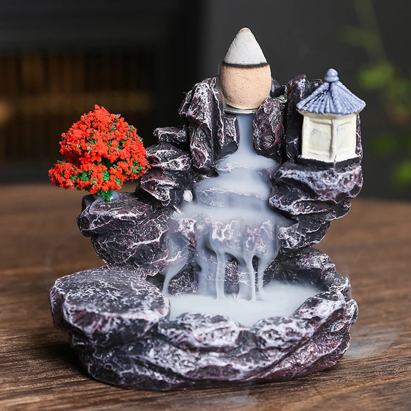 Creative Flowing Mountain Waterfall Incense Burner – Backflow Resin Aromatherapy Holder for Home, Yoga, and Zen Decor