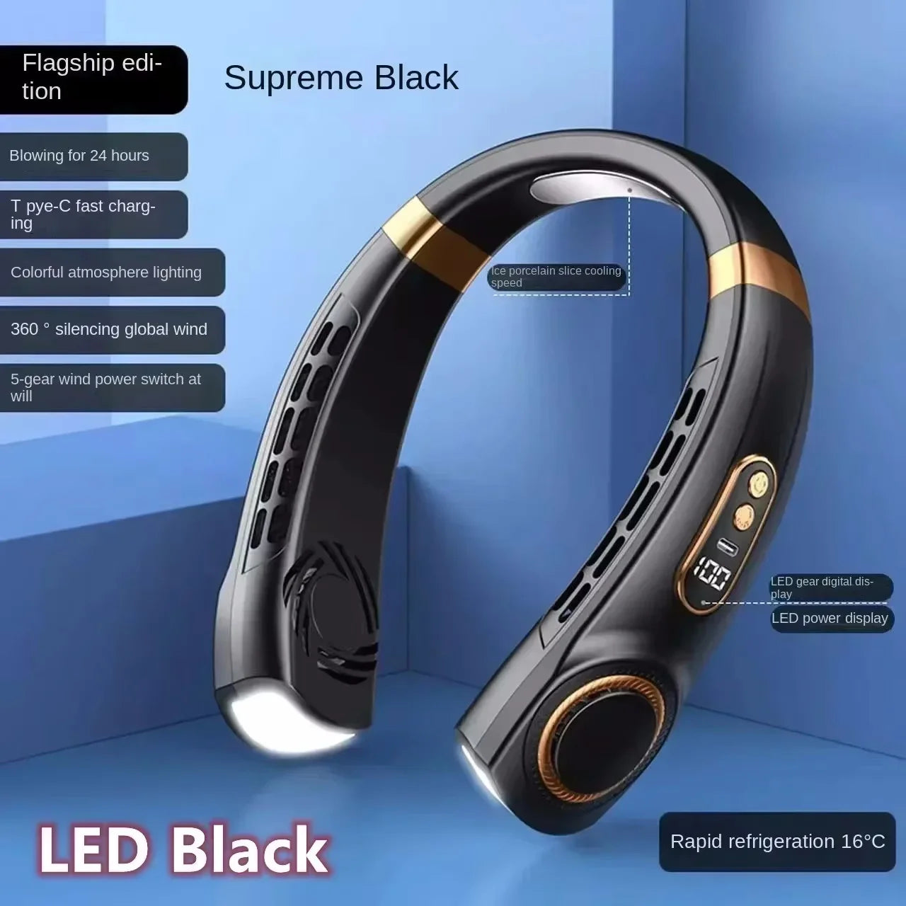 8000mAh Bladeless Hanging Neck Fan – Hands-Free Portable Air Cooler
