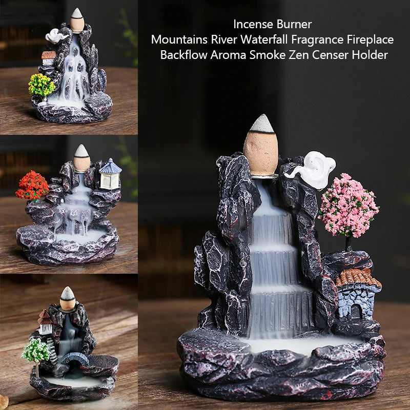 Creative Flowing Mountain Waterfall Incense Burner – Backflow Resin Aromatherapy Holder for Home, Yoga, and Zen Decor