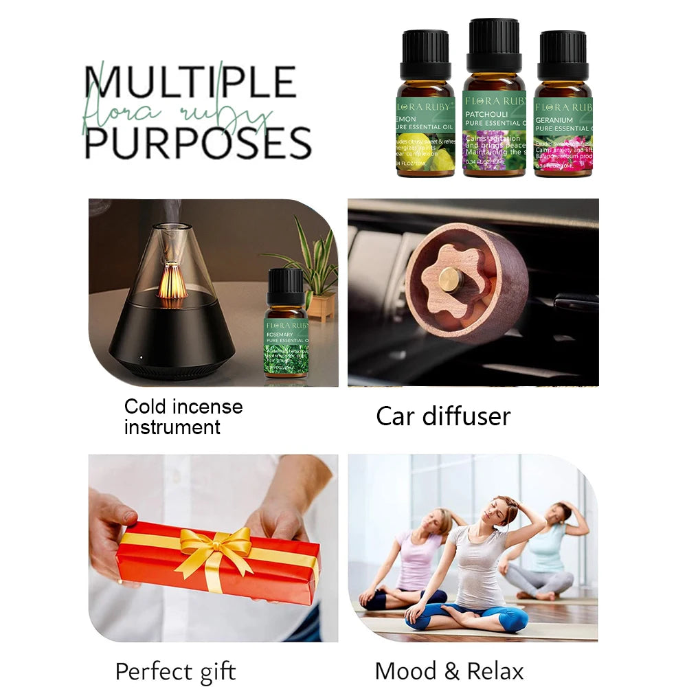 Pure Essential Oils Set – 10ml Bottles for Diffusers, Aromatherapy & Wellness