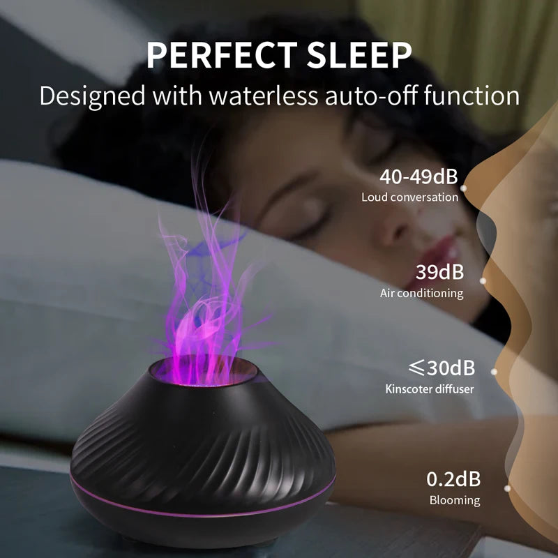 Volcanic Flame Aroma Diffuser – 130ml Ultrasonic Humidifier with LED Night Light