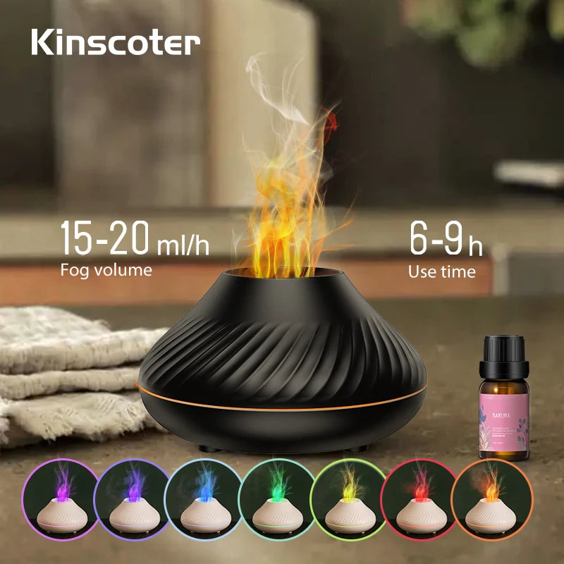Volcanic Flame Aroma Diffuser – 130ml Ultrasonic Humidifier with LED Night Light