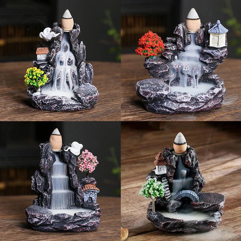 Creative Flowing Mountain Waterfall Incense Burner – Backflow Resin Aromatherapy Holder for Home, Yoga, and Zen Decor