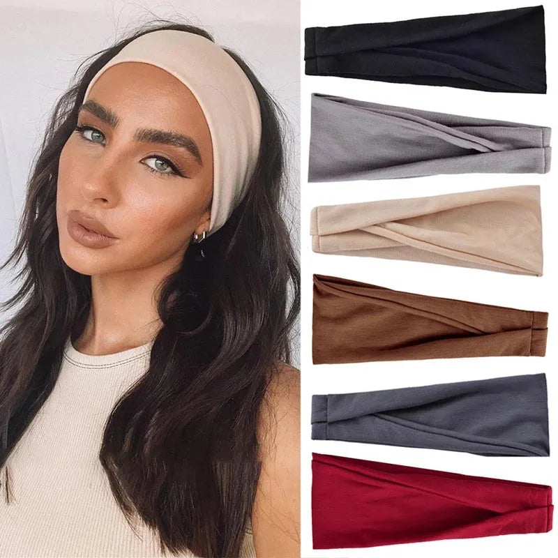 Solid Color Elastic Headband – Soft Cotton Turban Style for Women | Yoga, Fashion & Everyday Wear
