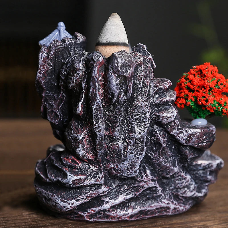 Creative Flowing Mountain Waterfall Incense Burner – Backflow Resin Aromatherapy Holder for Home, Yoga, and Zen Decor
