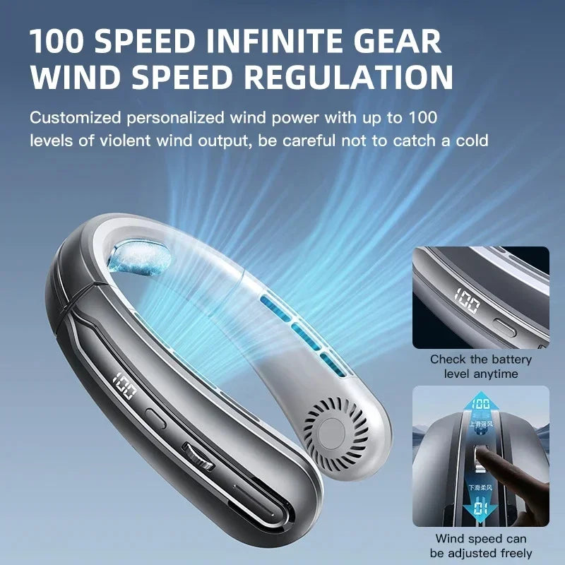 8000mAh Bladeless Hanging Neck Fan – Hands-Free Portable Air Cooler