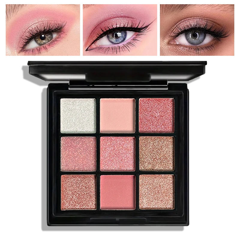 9-Color Eyeshadow Palette – Matte & Shimmer Shades for Day-to-Night Looks (Waterproof)