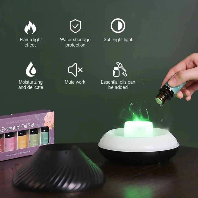 Volcanic Flame Aroma Diffuser – 130ml Ultrasonic Humidifier with LED Night Light