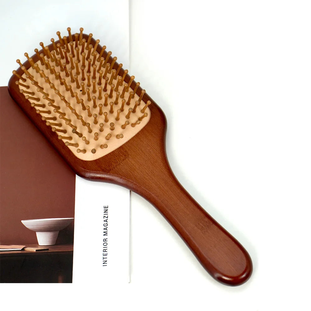 Bamboo Hair Brush – Natural Wooden Anti-Static Comb & Scalp Massager | Air Cushion Design for Women & Men