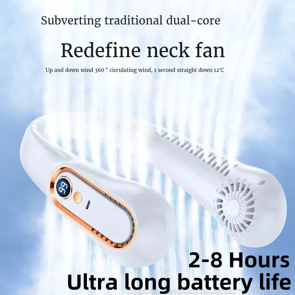 8000mAh Bladeless Hanging Neck Fan – Hands-Free Portable Air Cooler