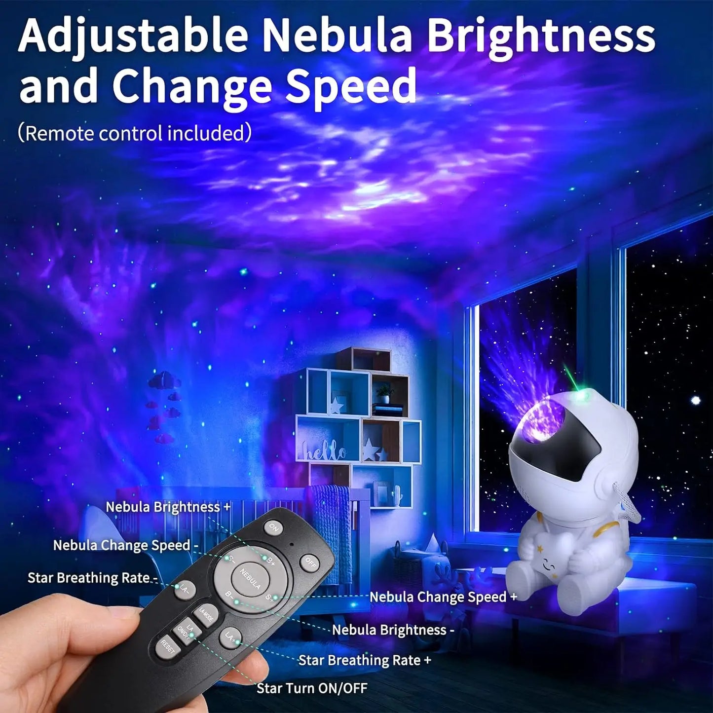 Galaxy Astronaut Star Projector – Nebula LED Night Light with Remote Control