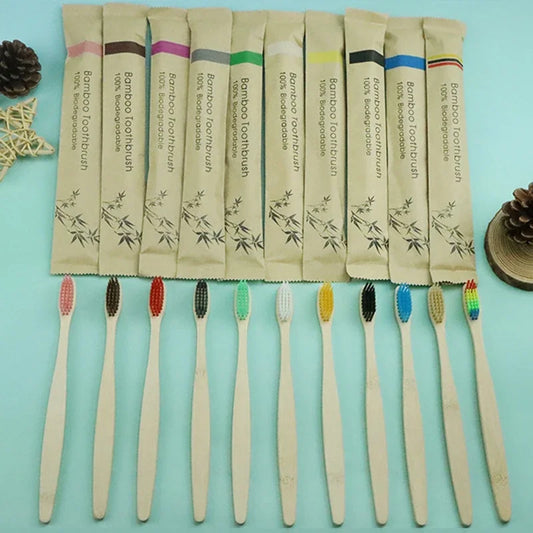 10-Pack Eco-Friendly Bamboo Toothbrushes – Soft Bristles, Charcoal-Infused for Natural Teeth Whitening
