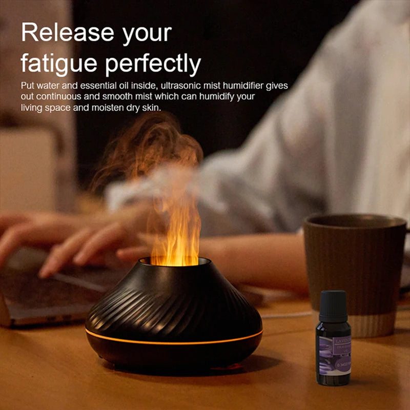 Volcanic Flame Aroma Diffuser – 130ml Ultrasonic Humidifier with LED Night Light