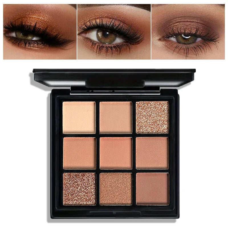 9-Color Eyeshadow Palette – Matte & Shimmer Shades for Day-to-Night Looks (Waterproof)