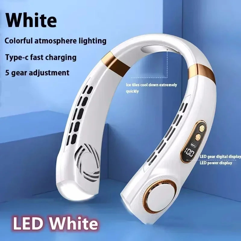 8000mAh Bladeless Hanging Neck Fan – Hands-Free Portable Air Cooler