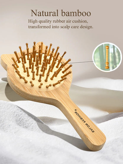 Bamboo Hair Brush – Natural Wooden Anti-Static Comb & Scalp Massager | Air Cushion Design for Women & Men