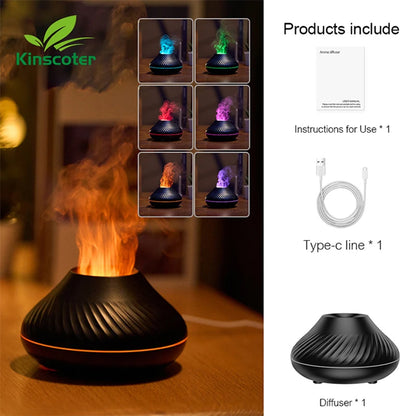 Volcanic Flame Aroma Diffuser – 130ml Ultrasonic Humidifier with LED Night Light