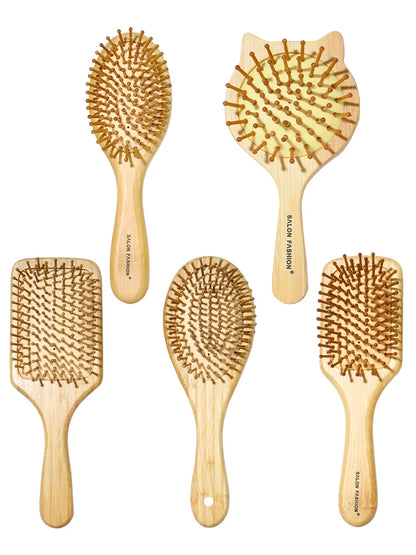 Bamboo Hair Brush – Natural Wooden Anti-Static Comb & Scalp Massager | Air Cushion Design for Women & Men