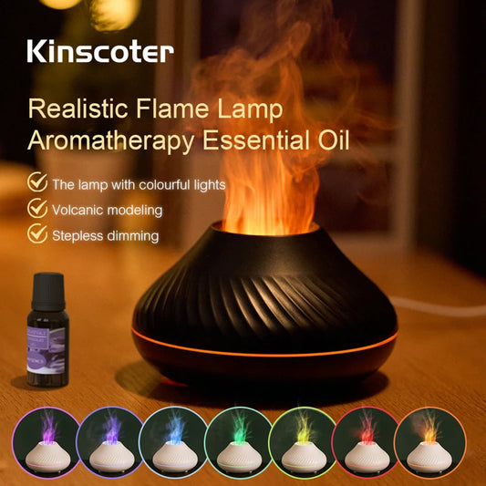 Volcanic Flame Aroma Diffuser – 130ml Ultrasonic Humidifier with LED Night Light