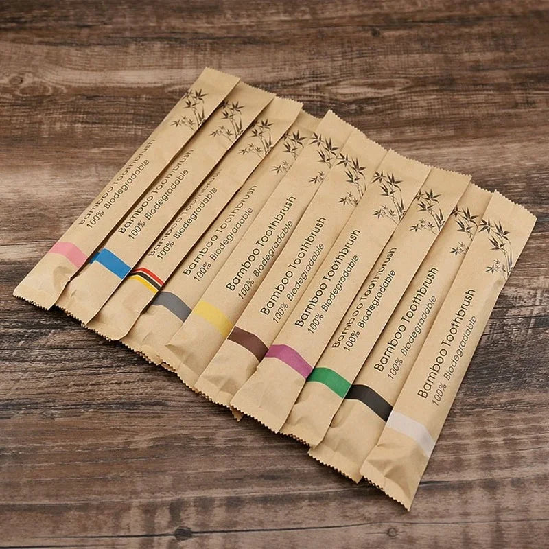 10-Pack Eco-Friendly Bamboo Toothbrushes – Soft Bristles, Charcoal-Infused for Natural Teeth Whitening
