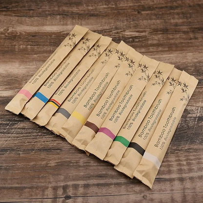 10-Pack Eco-Friendly Bamboo Toothbrushes – Soft Bristles, Charcoal-Infused for Natural Teeth Whitening