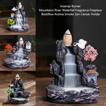 Creative Flowing Mountain Waterfall Incense Burner – Backflow Resin Aromatherapy Holder for Home, Yoga, and Zen Decor