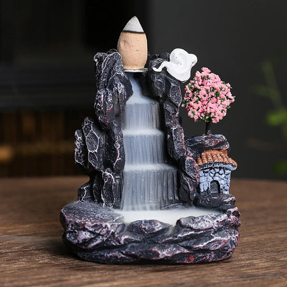 Creative Flowing Mountain Waterfall Incense Burner – Backflow Resin Aromatherapy Holder for Home, Yoga, and Zen Decor