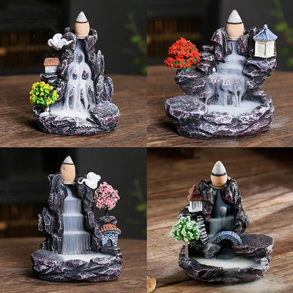 Creative Flowing Mountain Waterfall Incense Burner – Backflow Resin Aromatherapy Holder for Home, Yoga, and Zen Decor