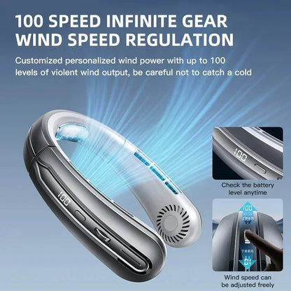 8000mAh Bladeless Hanging Neck Fan – Hands-Free Portable Air Cooler