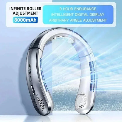 8000mAh Bladeless Hanging Neck Fan – Hands-Free Portable Air Cooler