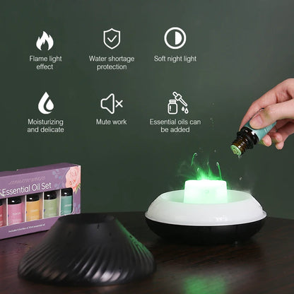 Volcanic Flame Aroma Diffuser – 130ml Ultrasonic Humidifier with LED Night Light