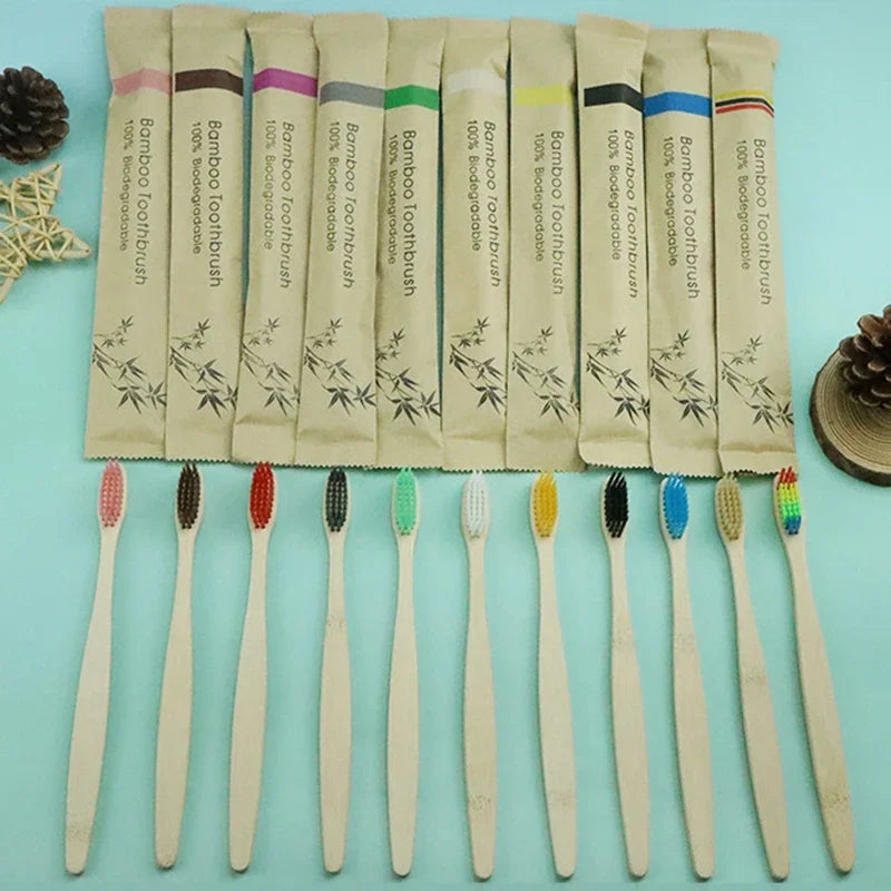 10-Pack Eco-Friendly Bamboo Toothbrushes – Soft Bristles, Charcoal-Infused for Natural Teeth Whitening