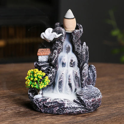 Creative Flowing Mountain Waterfall Incense Burner – Backflow Resin Aromatherapy Holder for Home, Yoga, and Zen Decor