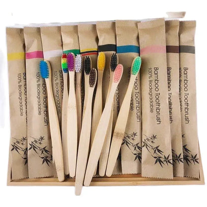 10-Pack Eco-Friendly Bamboo Toothbrushes – Soft Bristles, Charcoal-Infused for Natural Teeth Whitening
