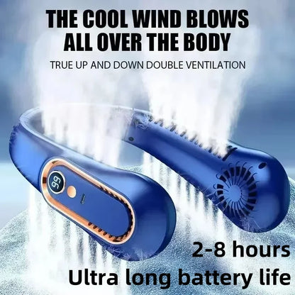8000mAh Bladeless Hanging Neck Fan – Hands-Free Portable Air Cooler
