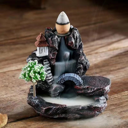 Creative Flowing Mountain Waterfall Incense Burner – Backflow Resin Aromatherapy Holder for Home, Yoga, and Zen Decor