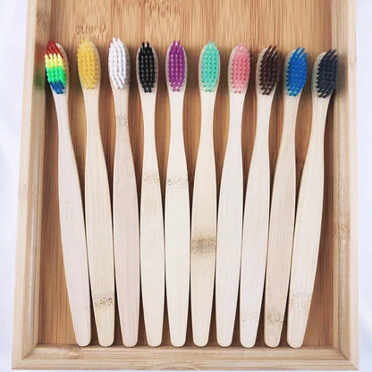 10-Pack Eco-Friendly Bamboo Toothbrushes – Soft Bristles, Charcoal-Infused for Natural Teeth Whitening